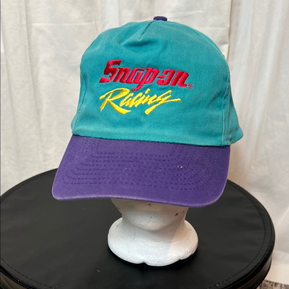 Vintage 90s Snap-On Racing Snapback Hat Cap Teal W Neon Tools